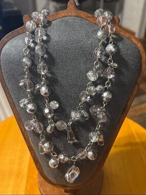 White House Black Market Necklace Clear & Silver Beads With Statement Dangles